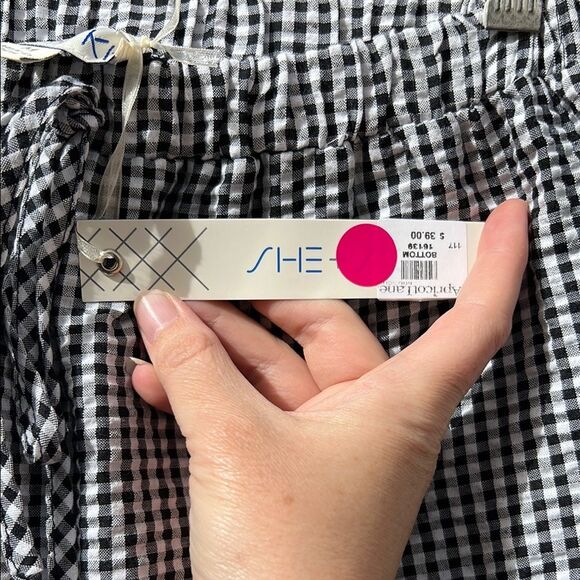 She + Sky Classic Black and White Gingham Drawstring Short Elastic Waist Skirt M - Picture 4 of 16